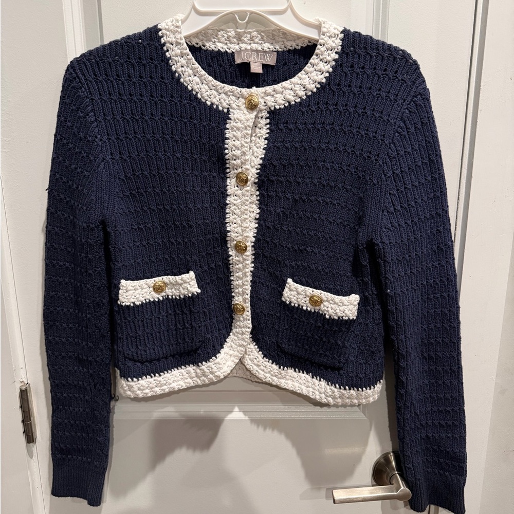 J.Crew Cropped sweater lady jacket with contrast trim Size S - Picture 8 of 16